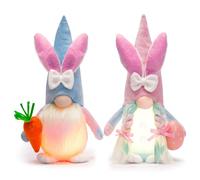 Nexoria 2 pezzi decorazione pasquale gnomo con luce LED, decorazione pasquale gnomo illuminato in peluche con luci a LED, decorazione primaverile, coniglietto con carote, decorazione da tavolo per