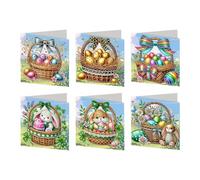 Nexoria Diamond Painting Pasqua, 6 biglietti di Pasqua per pittura con strass, con busta, per pittura con diamanti, per la primavera, Pasqua, per compleanni, Pasqua, decorazioni pasquali (A)