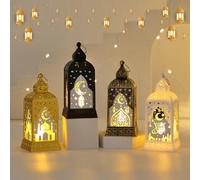 Nexoria Ramadan Lanterna decorativa, 4 pezzi, Ramadan, lanterne decorative, Eid Mubarak, decorazione luna, stella, lanterna con luce a LED, illuminata, decorazione da tavolo per feste (A)
