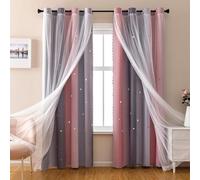 NexRen Tende arcobaleno con stelle per camera da letto delle ragazze, a doppio strato, oscuranti, con bordo in pizzo, in poliestere, 132 x 160 cm (B)
