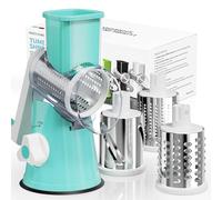 Nexsujo Grattugia rotante per formaggio a manovella, 3 lame, trituratore per formaggio da cucina, utensile da cucina multifunzionale per verdure, noci, cioccolato, con forte base di aspirazione, blu