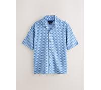 Next 100% Camicia elegante N. Premium a maniche corte in jersey di cotone con stampa geometrica xsmall blu