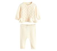 NEXT Bambina Completo neonati con cardigan in maglia 100% cotone con volant e fiocco Bianco