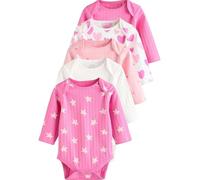 NEXT Bambina Confezione da 5 body per neonati a maniche lunghe in 100% cotone Pink Star 9 Mesi-12 Mesi