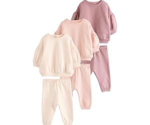 NEXT Bambina Set da 6 pezzi per neonati con felpa e pantaloni da jogging Cream/Pink 12 Mesi-18 Mesi