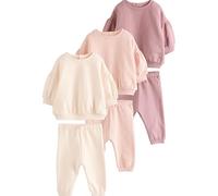 NEXT Bambina Set da 6 pezzi per neonati con felpa e pantaloni da jogging Cream/Pink 6 Mesi-9 Mesi