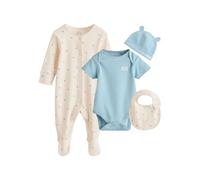 NEXT Bambini Set 4 Pezzi per Neonati con Tutina, Body, Berretto e Bavaglino Blu 3 Mesi-6 Mesi