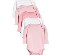 next Bimba 5 Body Cotone Bio Certificato GOTS Rosa/Bianco 12-18 Mesi