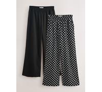 Next Black/Black Polka Dot Stretch Linen Blend Wide Trousers 2 Pack 38long Nero