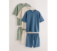 next Blue/Green/ Neutral Textured Jersey Short Sleeve Pyjamas Set 3 Pack xxxxlarge blu