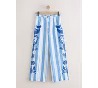 next Blue/White Nautical Stripe Linen Blend Wide Leg Trousers 40petite blu
