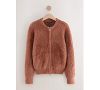 next Camel Brown Teddy Bear Texture Zip-Up Bomber Jacket medium Marrone