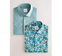 Next Camicie eleganti a maniche corte in misto cotone e lino 2 Confezione xlarge blu