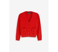 NEXT Ragazza Cardigan per la Scuola in Misto Cotone con Fiocco sulla Tasca Rosso 6 Anni