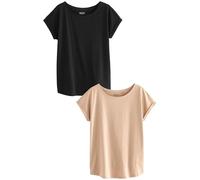 NEXT Confezione da 2 T-Shirt con Maniche ad Aletta in 100% Cotone Nero/Neutro 48