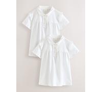 Next Confezione da 2 Top scolastiche da Bambine in cotone Stretch con volant sulle spalle (3-16anni) 110116cm Bianco