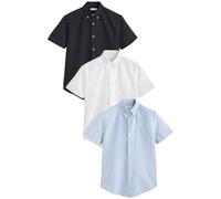 NEXT Confezione da 3 Camicie Oxford a Maniche Corte in 100% Cotone Confezione da 3 Bianco/Blu/Blu Scuro 3XL