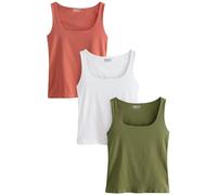 NEXT Confezione da 3 canotte con scollo quadrato Khaki/Ecru/Rust S