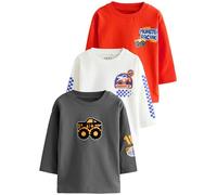 NEXT Confezione da 3 T-Shirt Stampate a Manica Lunga Red Monster Trucks 18 Mesi