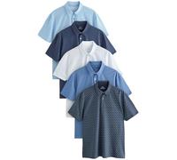 NEXT Confezione da 5 Polo in Jersey a Maniche Corte - vestibilità Regular Geo Blu/Pianure Blu XL