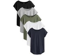 NEXT Confezione da 5 t-Shirt con Maniche ad Aletta Grigio/Bianco/Nero/Blu Navy/Verde Kaki 42