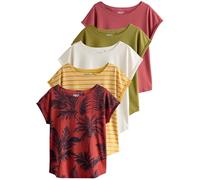 NEXT Confezione da 5 t-Shirt con Maniche ad Aletta Pink/Green/White/Yellow Stripe/Palm Print M