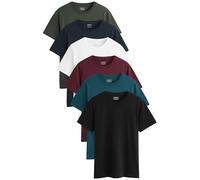 NEXT Confezione da 6 di T-Shirt di Cotone Basic - vestibilità Regular Blu Marino/Verde Acqua/Bianco/Nero/Verde/Bordeaux XL