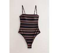 Next Costume da bagno a righe con scollo quadrato 36 Marrone