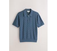 Next Denim Blue N. Premium Checkerboard Knit Quarter Zip Polo Shirt small blu