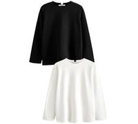 Next Donne Confezione da 2 Magliette Girocollo Pesanti a Maniche Lunghe Nero/Bianco 52