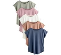 Next Donne Confezione da 5 t-Shirt con Maniche ad Aletta Ecru/Taupe/Brown/Blue/Yellow L