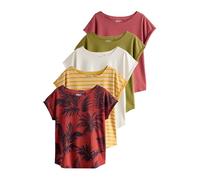 Next Donne Confezione da 5 t-Shirt con Maniche ad Aletta Pink/Green/White/Yellow Stripe/Palm Print L