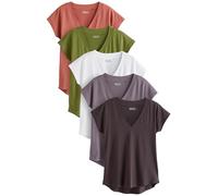 NEXT Donne Confezione da 5 t-Shirt in 100% Cotone con Maniche ad Aletta e Scollo a V White/Grey/Khaki/Rust/Brown M
