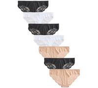 NEXT Donne Confezione da 7 Slip a Brasiliana con Retro in Pizzo Che Non segnano Nero/Bianco/Pralina Nude 46