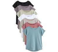 NEXT Donne Confezione da 7 T-Shirt con Maniche ad Aletta in 100% Cotone | Standard, Lavabile in lavatrice