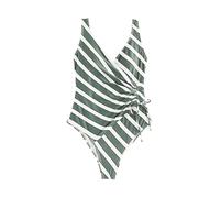NEXT Donne Costume Intero Modellante con Ruches Laterali Green/Cream Stripe 46