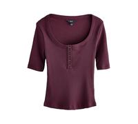 NEXT Donne Top Henley con Bottoni a Maniche Corte a Coste Ampie Berry Red 38