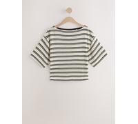 next Ecru/Black Stripe Knit Look Asymmetric Short Sleeve Top small Naturale