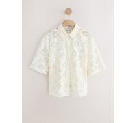 Next Ecru Lace Short Sleeve Tie Back Shirt 38 crema