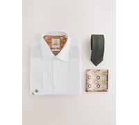 Next Ellen Merchant Regular Fit Formal Shirt and Tie Set With Pocket Sqaure And Cufflinks 175in Bianco