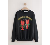 Next Felpa Girocollo a Manica lunga con grafica di Natale Santa Claws e aragosta large Nero