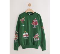 Next Felpa Girocollo a Manica lunga con paillettes ricamate a tema Natale large Grigio
