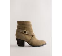 Next Forever Comfort Standard/Wide Fit Suede Leather Casual Block Heeled Ankle Boots Marrone
