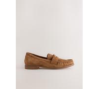 Next Forever Comfort Suede Leather Ruched Saddle Loafers Marrone