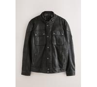 Next Giacca biker in pelle a quattro tasche Signature Nero