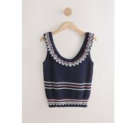 Next Gilet in maglia di cotone con Scollo tondo e volant medium blu