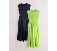 Next Lime Green/Navy Blue Cap Sleeve Shirred Body Jersey Midi Dresses 2 Pack 52 verde