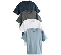 NEXT T-Shirt da Uomo con Colletto Rotondo, 100% Cotone, Confezione da 4 Magliette Blu/Navy/Bianco/Acciaio 3XL