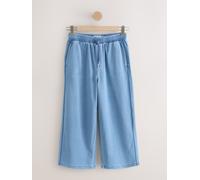 Next Mid Blue Striped Denim Jersey Wide Leg Cropped Joggers blu