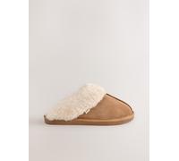 Next Pantofole Sabot in pelle scamosciata foderate in pelliccia sintetica large Marrone